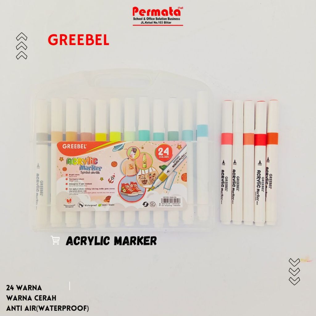 

GREEBEL Acrylic Marker Single Head 24 Warna / Spidol Sketsa / Sketsa Markers Set / Marker Set / Spidol Warna Warni
