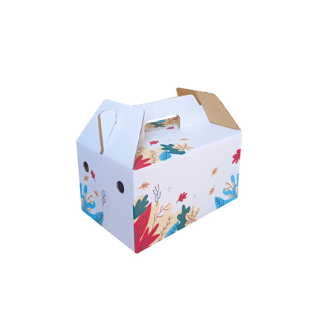 

( 10 pcs ) kardus jinjing parcel hamper lebaran motif autum flora kardus putih handle parcel idul fitri uk 28x18x15 cm