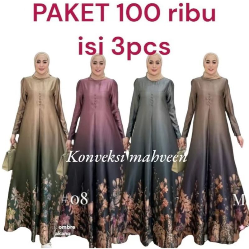 Fashion Muslim 100 Dapat 3 Gamis HYGET MOTIF MAHIKA Dress Murah Kekinian Terlaris