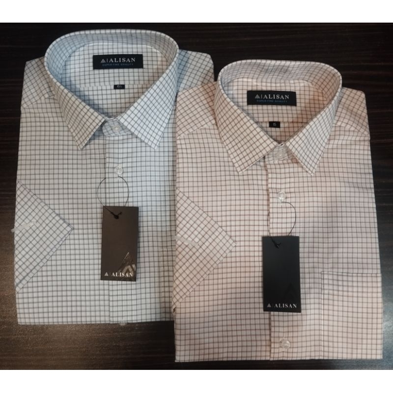 Alisan Kemeja Motif Kotak Kecil Lengan Pendek Regular
