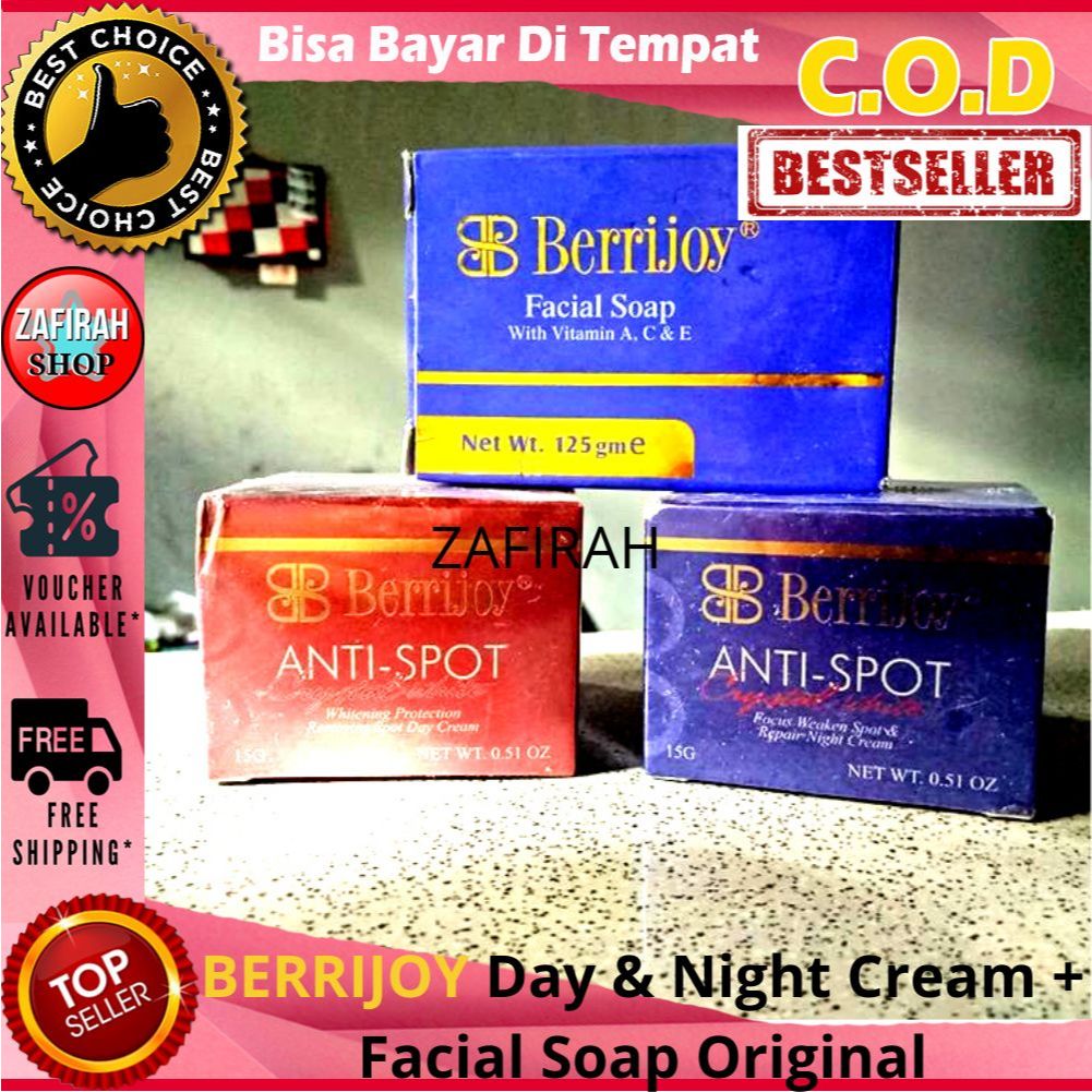 BERRIJOY Cream Siang dan Malam + Facial Soap Sabun Batang Original