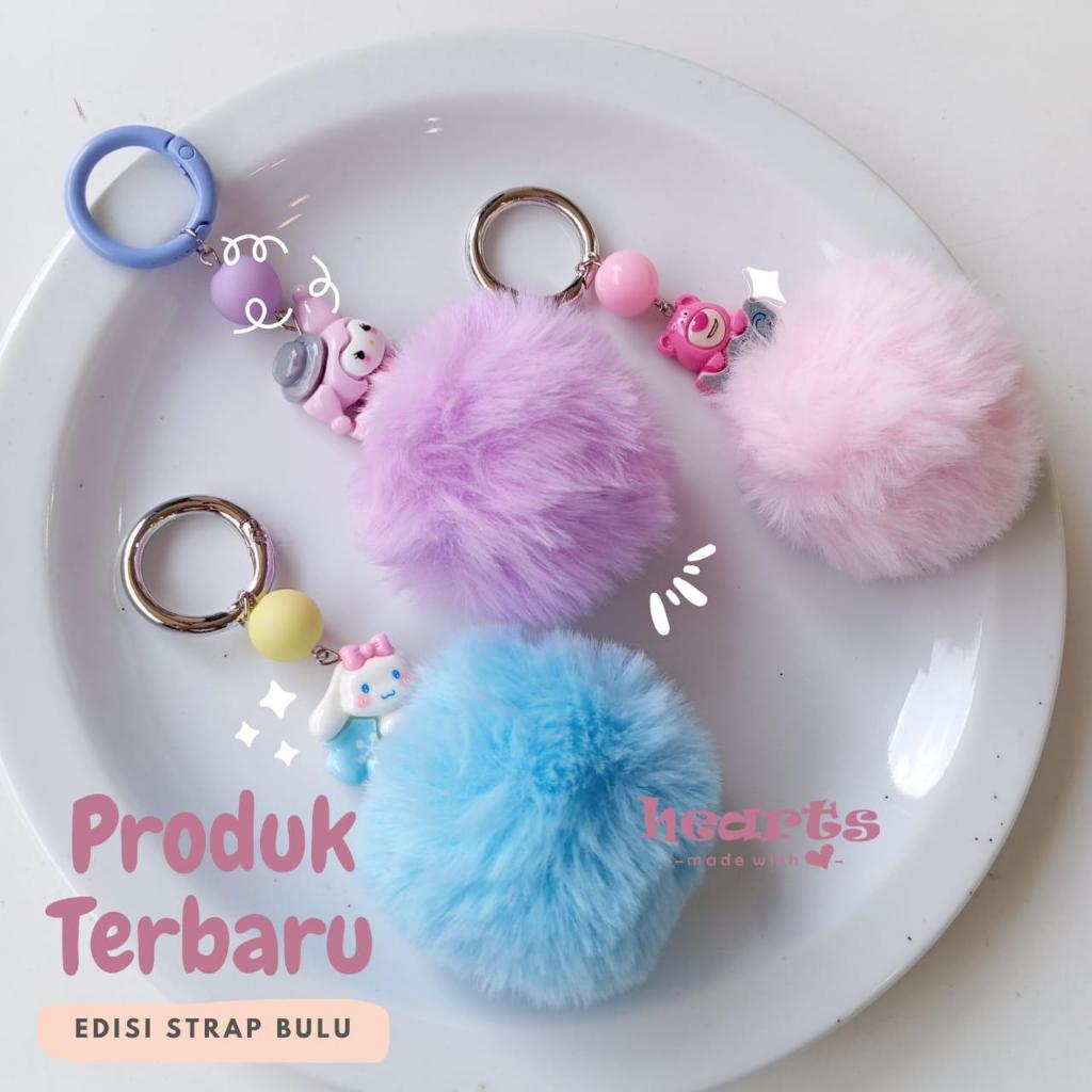 Phone Strap Bulu karakter  | Tali HP Gantungan HP | Gantungan Kunci | Gantungan Tas | Strap HP lucu