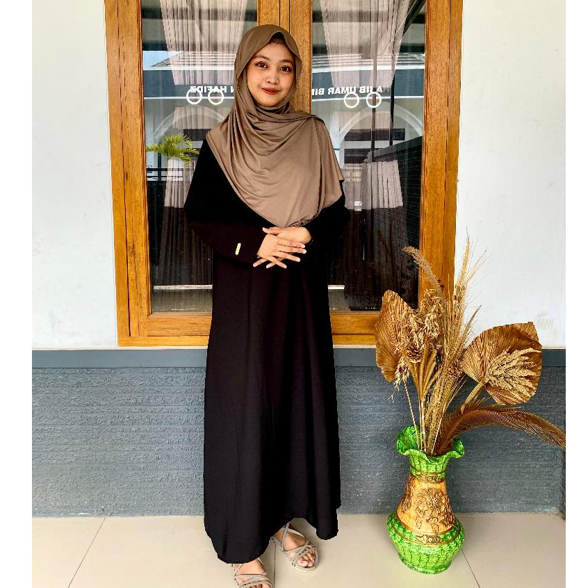 Gamis Hitam Premium Remaja Dress Polos Wanita Jumbo Terbaru Kekinian