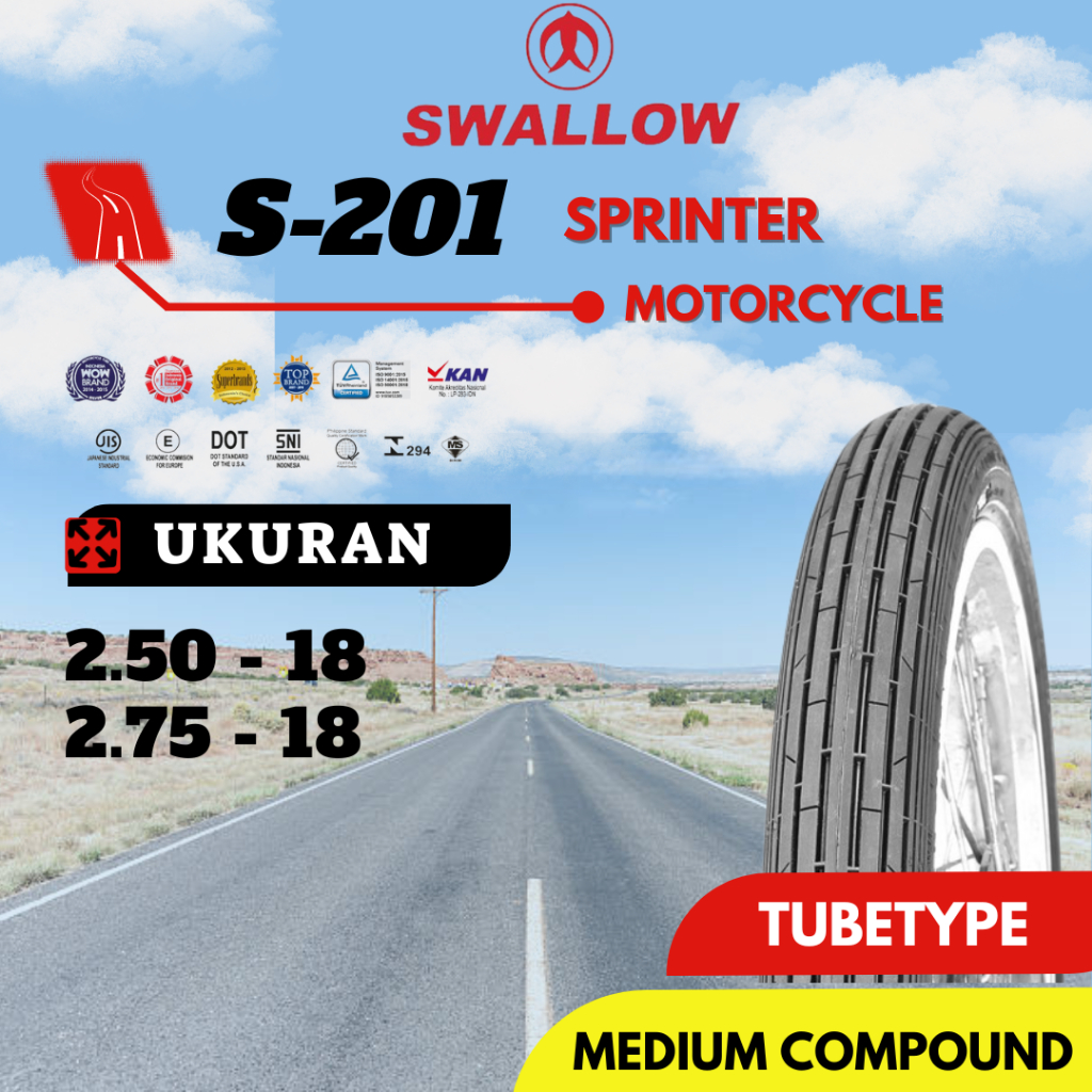 BAN MOTOR BEBEK/RETRO SWALLOW S- 201 SPRINTER 250 275 RING 18 TUBETYPE (NON TUBELESS)