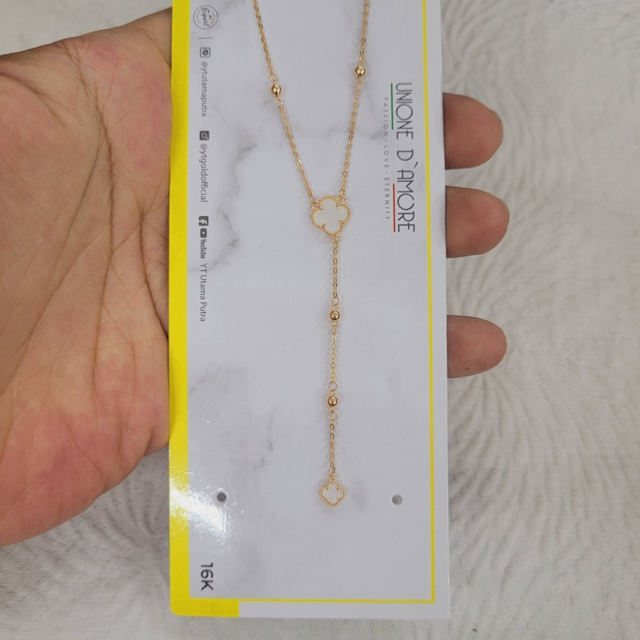 kalung trixie model clover putih variasi 1 koncer emas 70% 700 70 % 16k