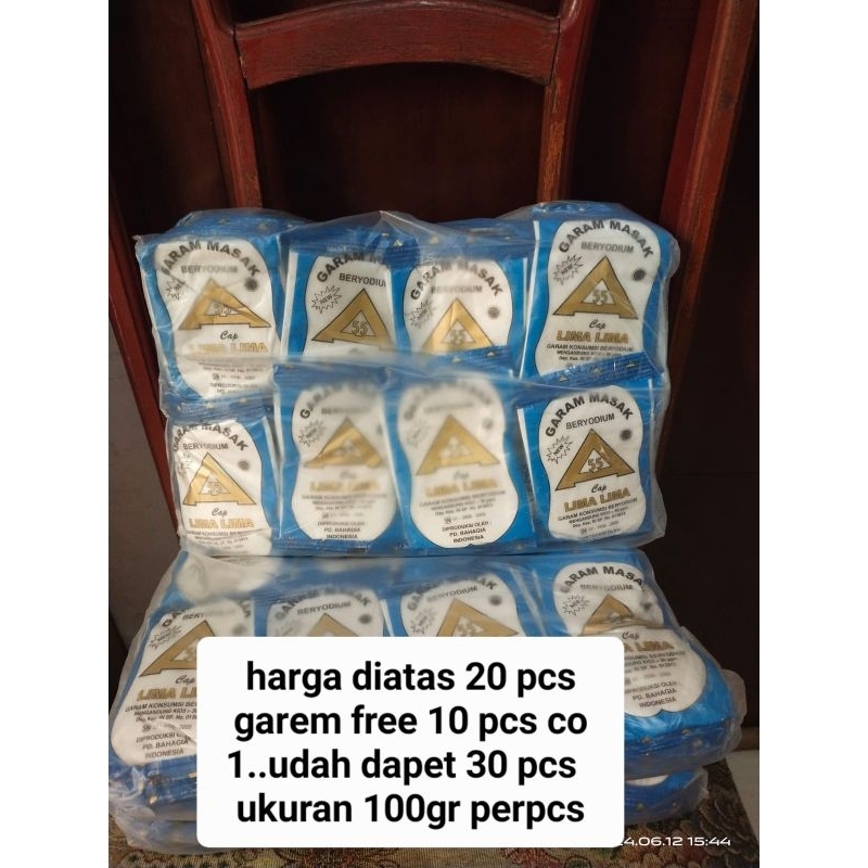 

garam lima lima chek out 1 udah dapet 20pcs free 10 jadi total 30 pcs dapetnya ukuran 100gr