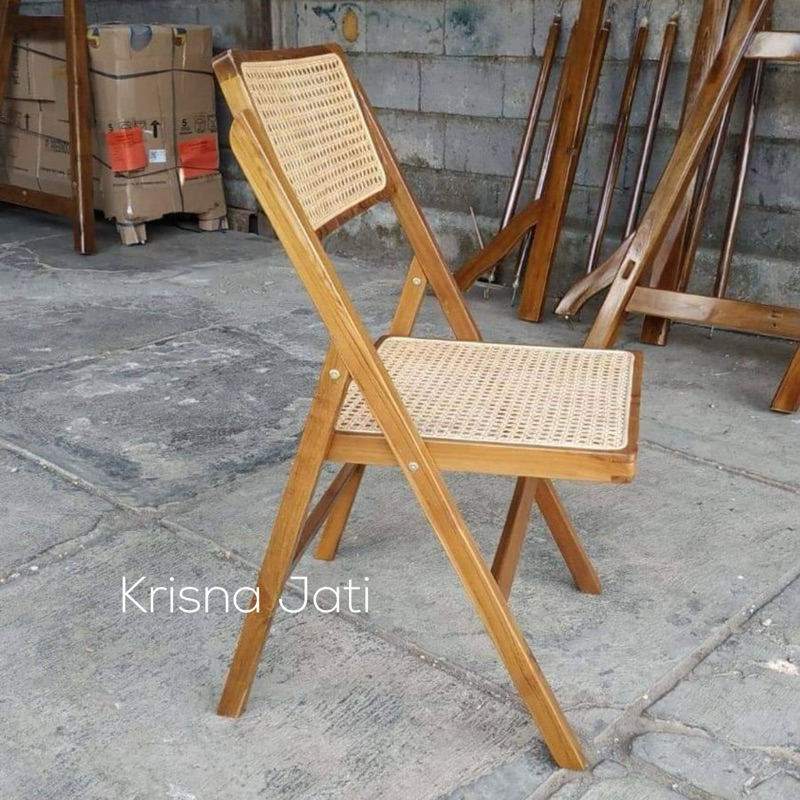 kursi makan lipat rotan minimalis kayu jati | READY STOCK