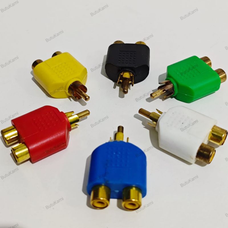T Jack RCA Gold Warna Converter Jack RCA to 2 Cover RCA Y RCA Jack AV T RCA Spliter Jack Video 3556