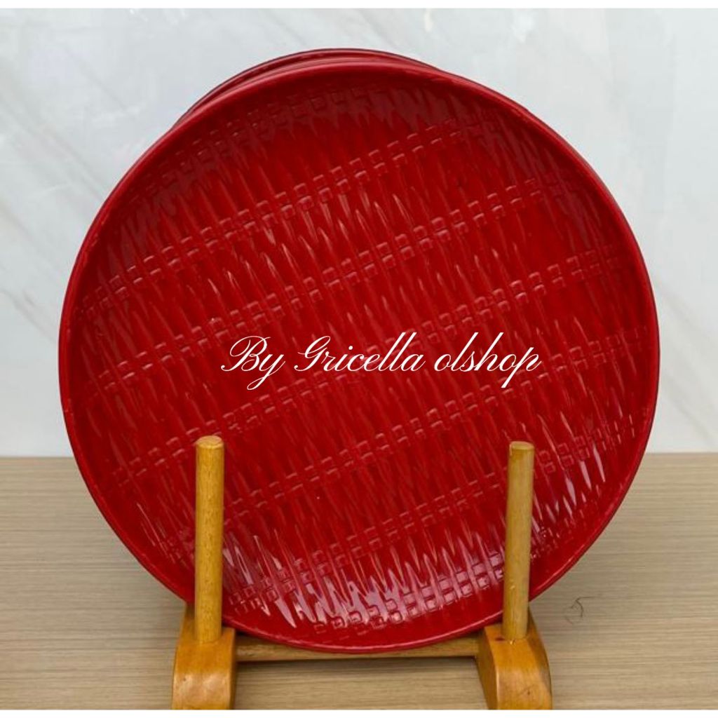 6 PCS PIRING SAJI BULAT MOTIF BAMBU JUMBO DIAMETER 24,5 CM PIRING PLASTIK BERKUALITAS