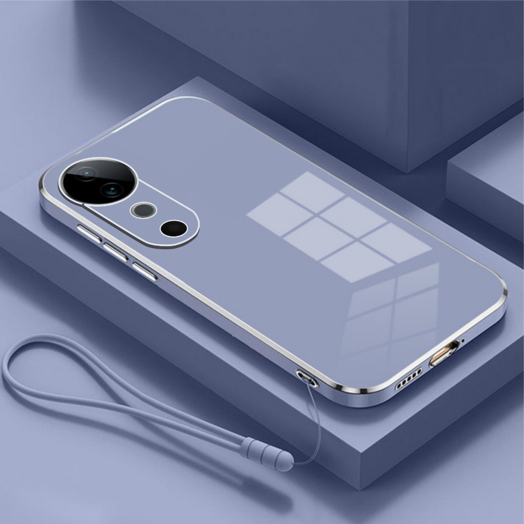 Soft Case Vivo V40 Vivo S19 Casing Luxury Elektro Plating Free Tali Strap