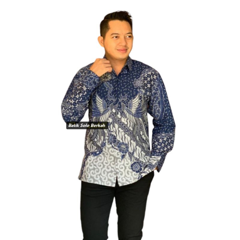MAHADEWA BIRU Baju Batik Pria Full Lapis FURING Bahan Katun PRIMISIMA Hem Atasan Baju Kemeja Batik P