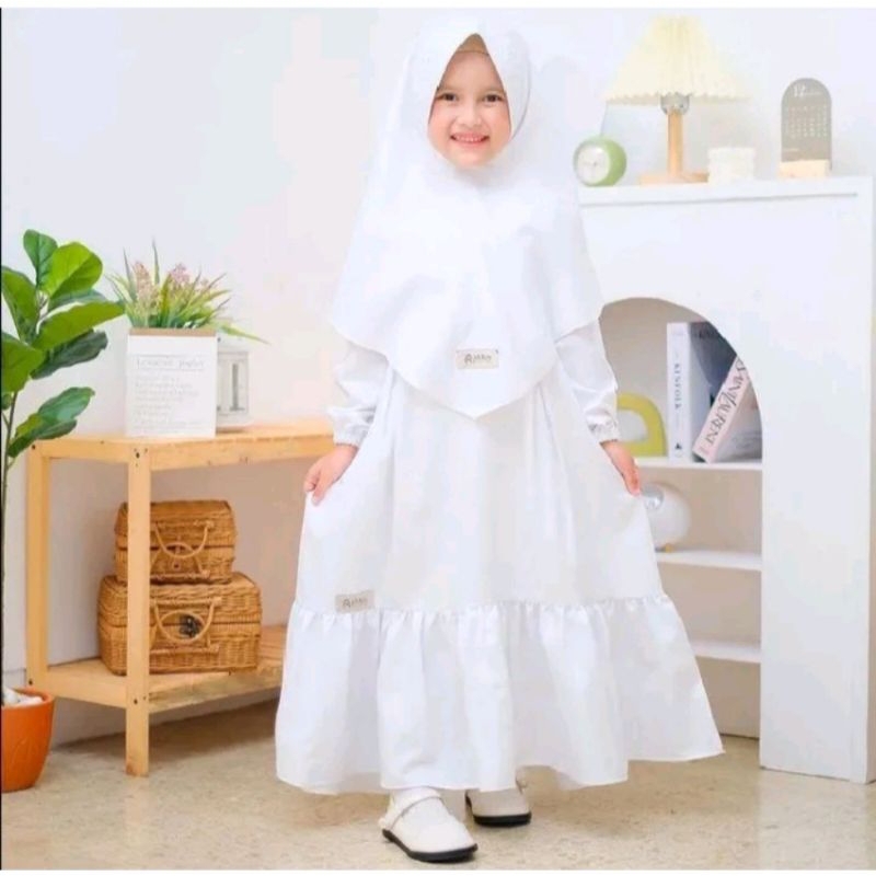 DISKON gamis anak putih gamis manasik haji set kerudung baju muslim anak warna putih