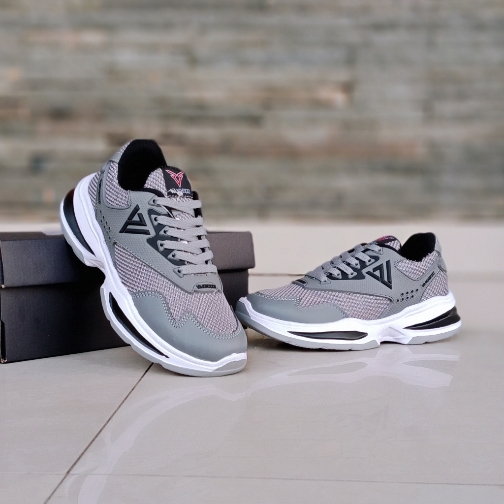 VANDERZU ORIGINAL INDONESIA BRAND SEPATU OLAH RAGA SNEAKERS LARI ANAK CEWEK COWOK UKURAN 33 - 37 ABU