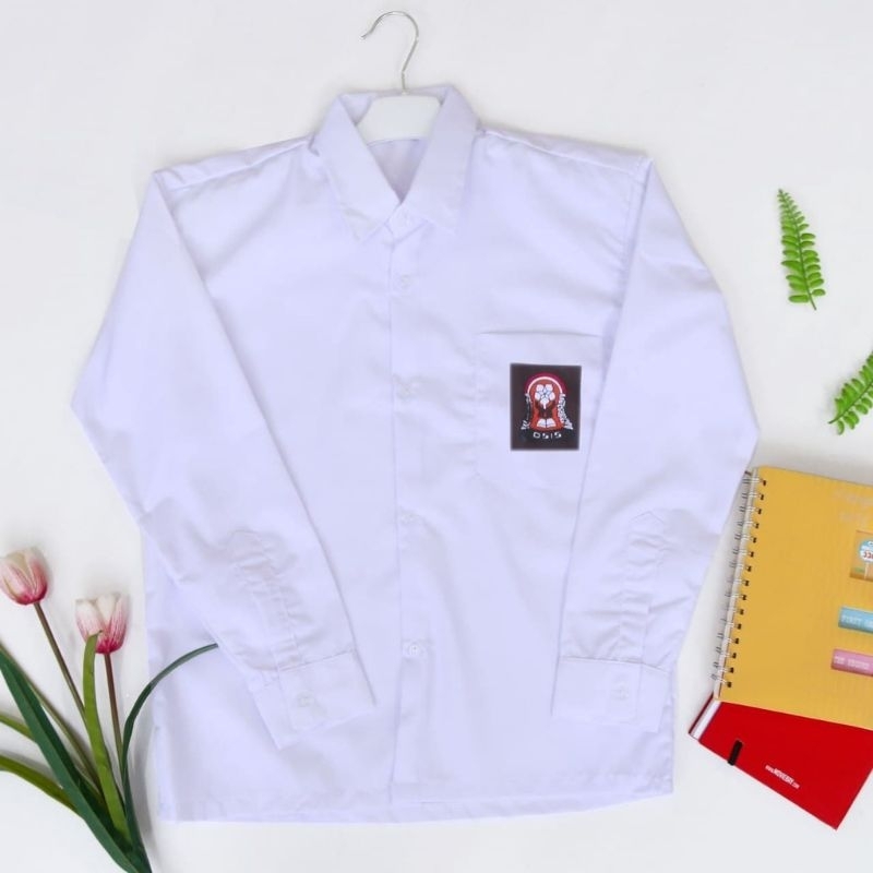 Baju putih panjang SMA, Baju putih bahan Oxford dan bahan twis (licin serta mengkilap), Baju putih l