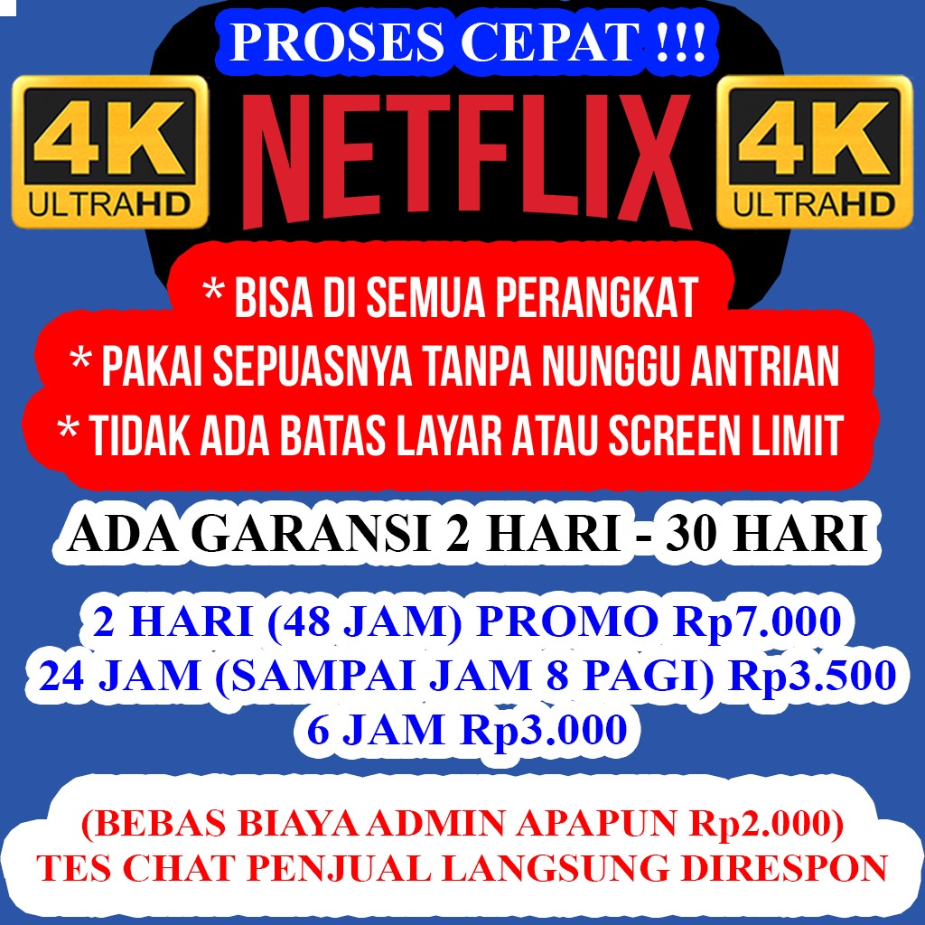 ANTI SCREEN LIMIT PROMO 2 HARI (48 JAM) Rp7.000 SEPUASNYA NETFLIX PRIVATE 1 PROFILE 1 ORANG ANTI BAT