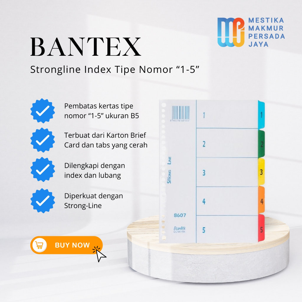 

Bantex Reinforced Tabs | Pembatas Kertas B5 Tipe Nomor 1-5 | Pembatas Buku | Pembatas Binder | 8607