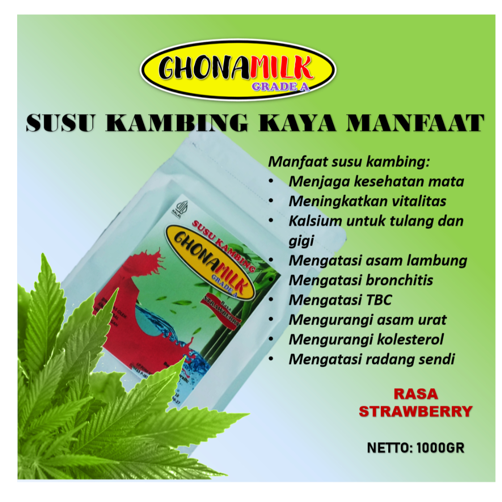 

SUSU KAMBING ETAWA GRADE A GHONAMILK RASA STRAWBERRY 1KG/500GR/200GR