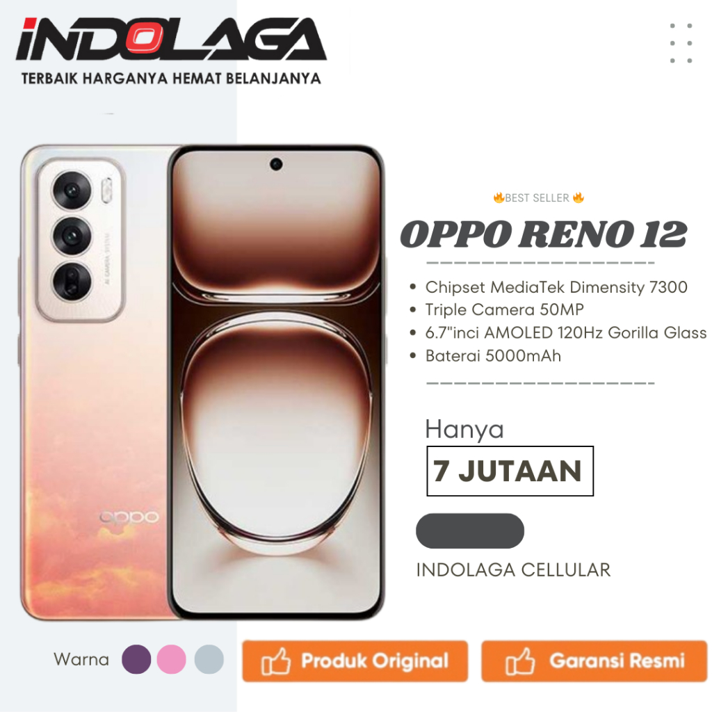 ❤ INDOLAGA ❤ OPPO [RENO 125G] & [RENO 12 PRO 5G] & [RENO 12F 5G] BERGARANSI RESMI 1 TAHUN