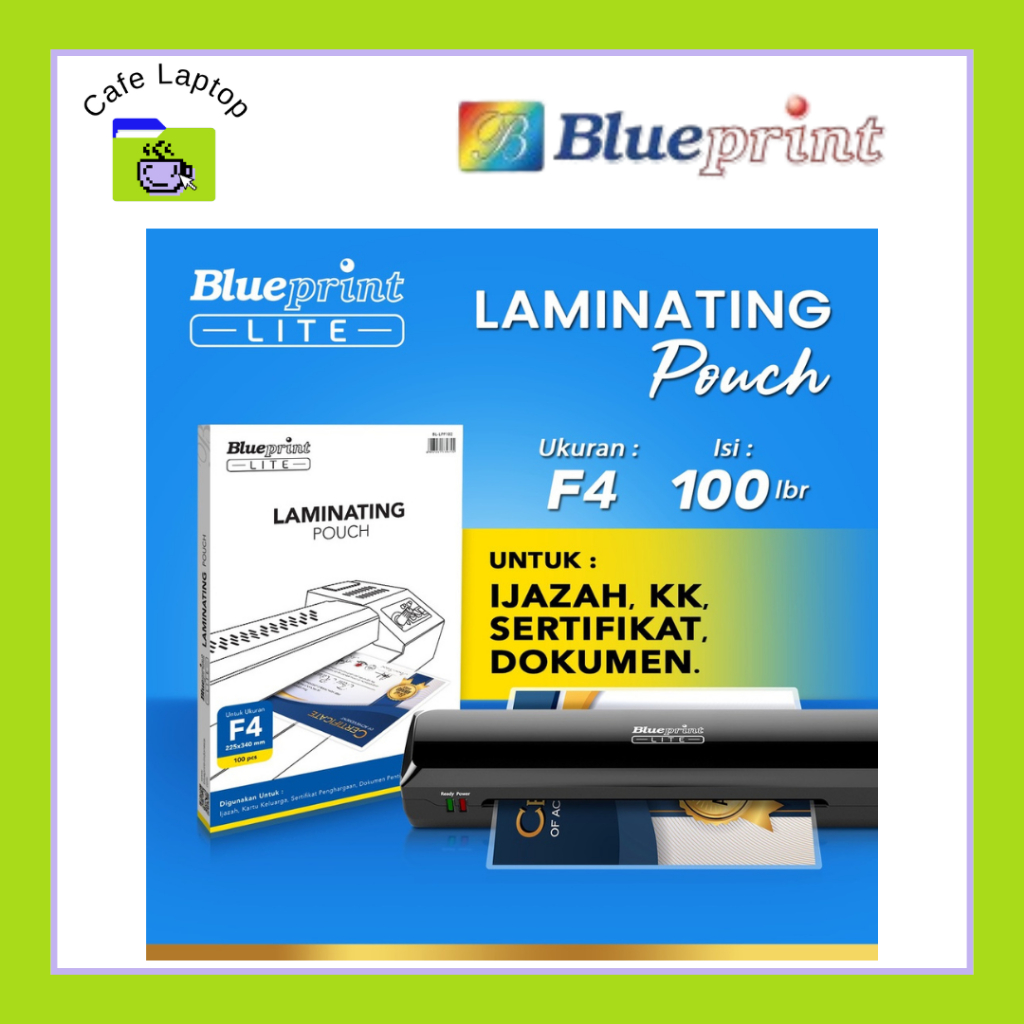 

Plastik Laminating Pouch Film Panas BLUEPRINT Lite F4 - Isi 100 pcs