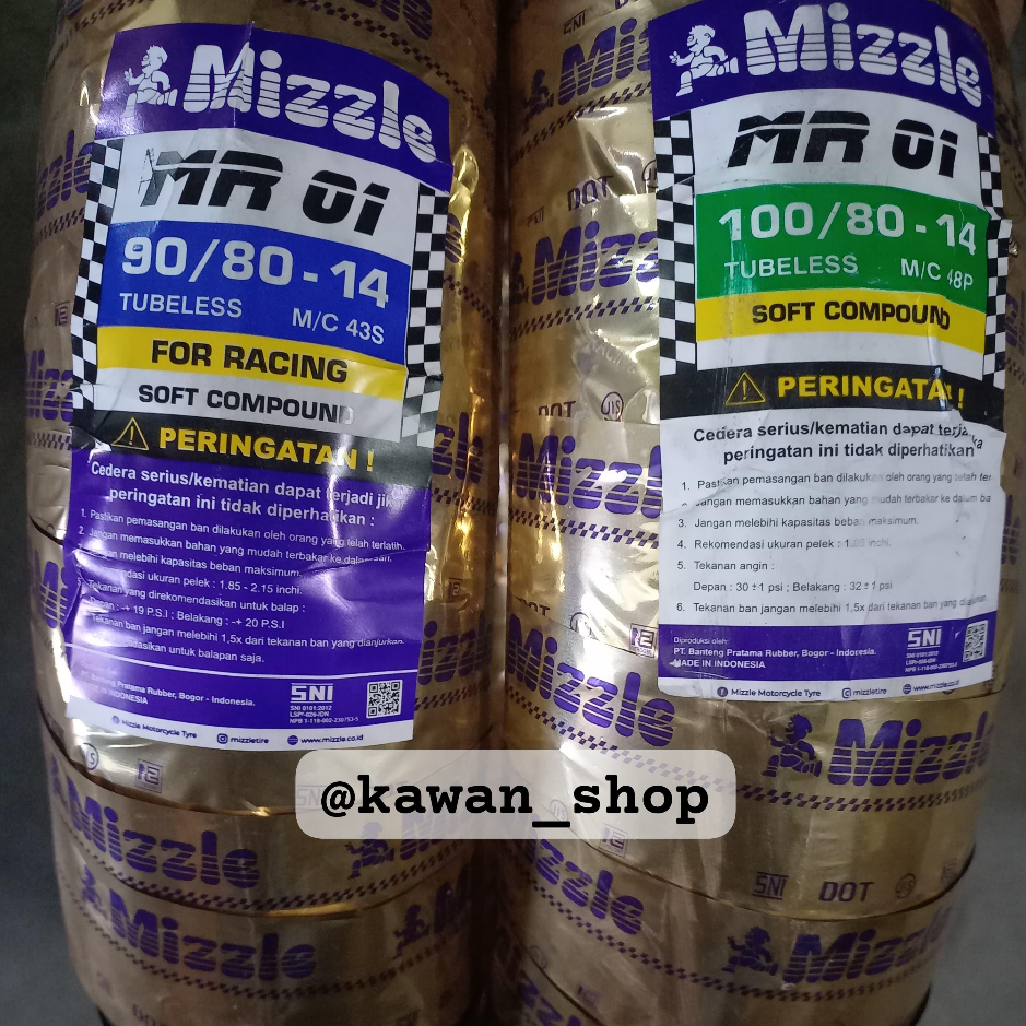 BAN LUAR MIZZLE MR01 90/80-14 + MR01 100/80-14 TUBLES BUNDLING PAKET (SEPASANG)