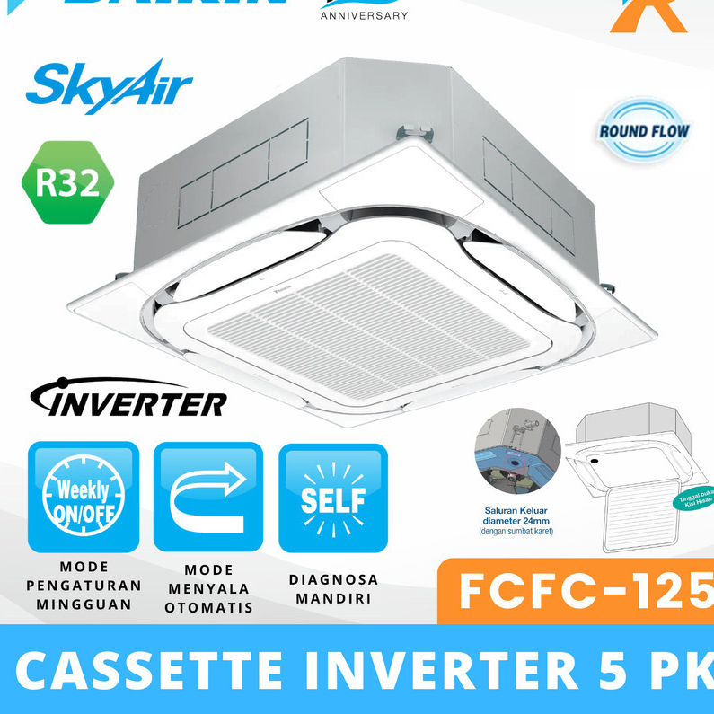 AC CASSETTE DAIKIN 5 PK INVERTER ROUND FLOW