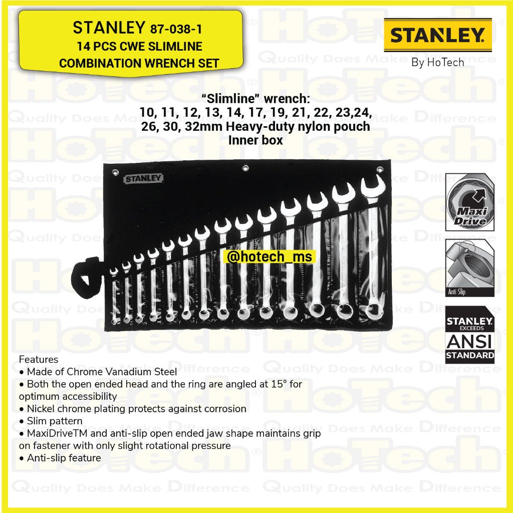 Stanley Combination Wrench Set 14 Pcs | STANLEY | Kunci Ring Pas Set 8-32 mm