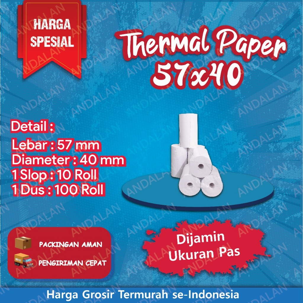 

kertas kasir thermal ukuran 57x40 coreless (full kertas)