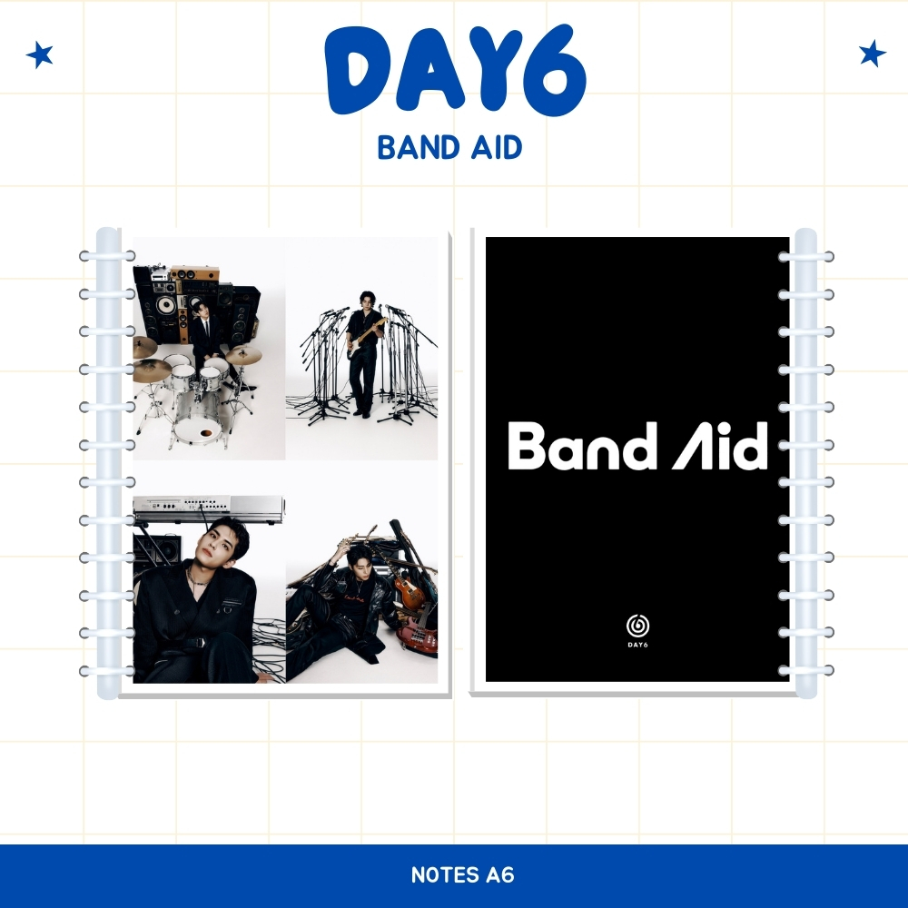 

A6 NOTES DAY6 BAND AID (ISI 40 HVS + COVER LAMINASI 2 SISI) BUKU NOTE NOTEBOOK TANDA TANGAN TTD KPOP IDOL KOREA PREMIUM MURAH UNOFFICIAL DOWOON SUNGJIN WONPIL YOUNGK READY STOCK !