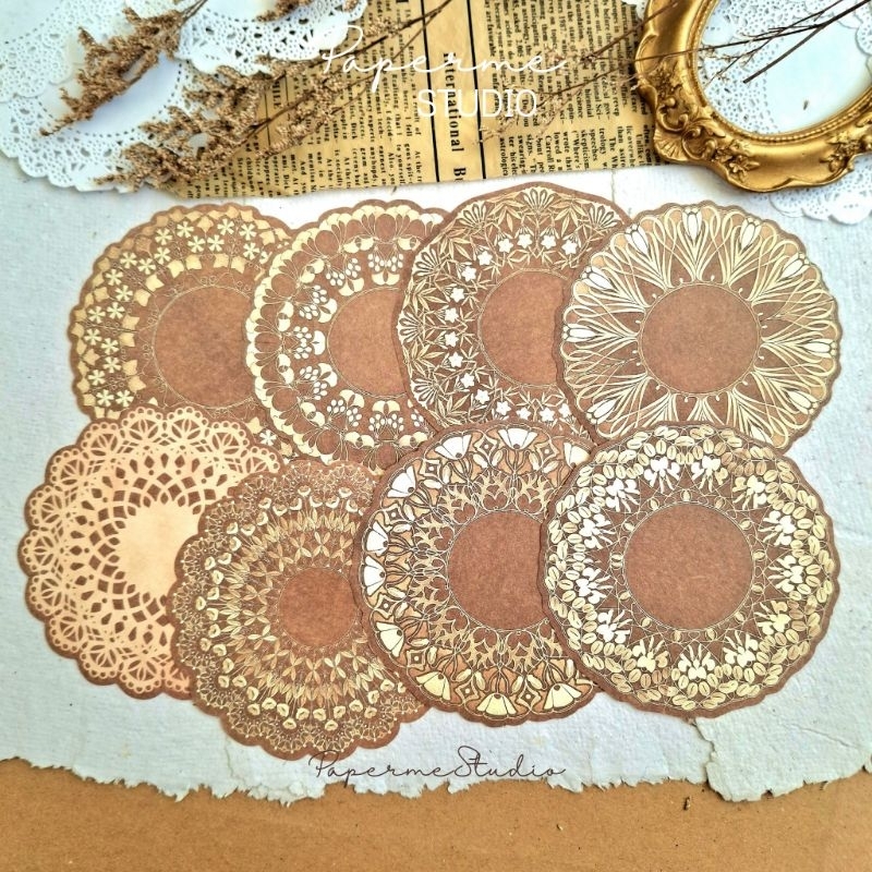 LACE PAPER - paper lace journal round brown aesthetic vintage journal kit book dekorasi buku cute by