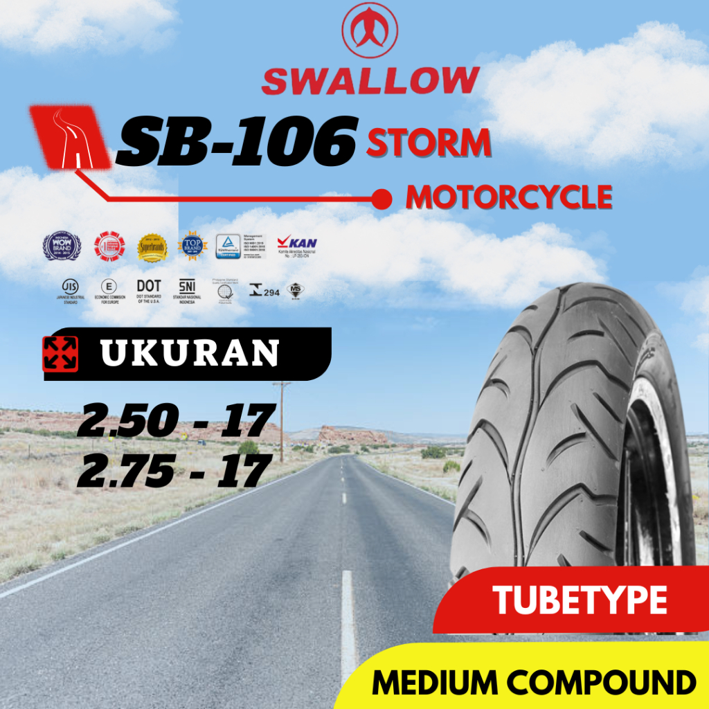Ban Luar Sepeda Motor Swallow SB-106 Storm 250 275 Ring 17 Tubetype