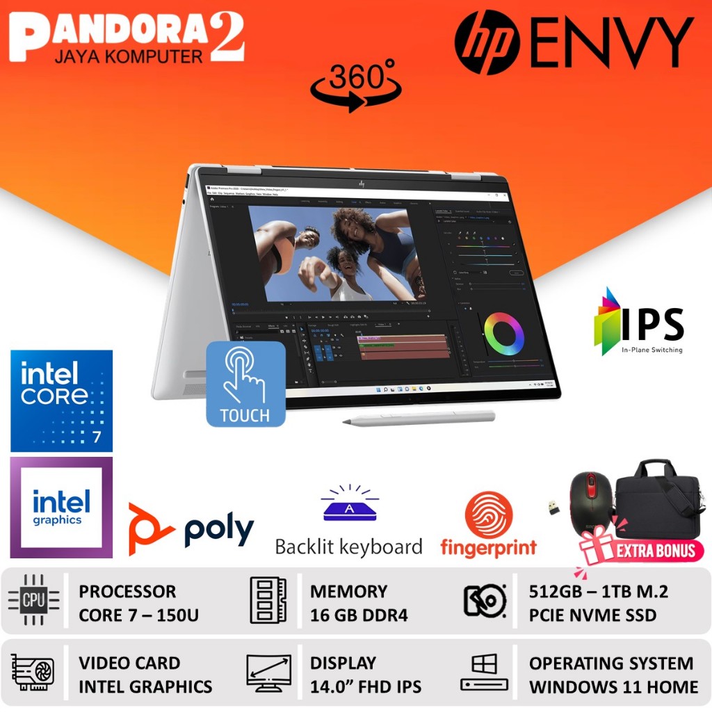 HP ENVY X360 14 Intel 10-Core 7 150U 16GB 1TB SSD 2IN1 Laptop Touchscreen IPS FHD