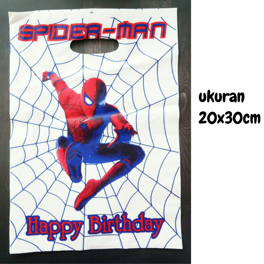 

plastik snack plastik souvenir ulang tahun tema Spiderman isi 10 lembar