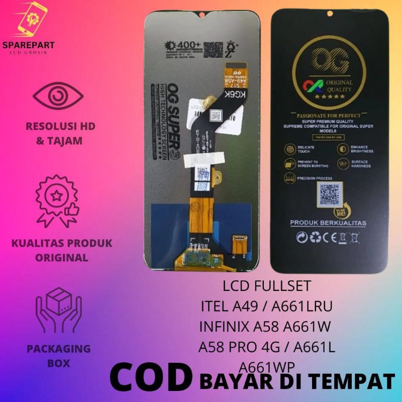 LCD FULLSET ITEL A49 / A661LRU / A58 / A661W / A58 PRO 4G / A661L / A661WP ORIGINAL TOUCHSCREEN  LCD