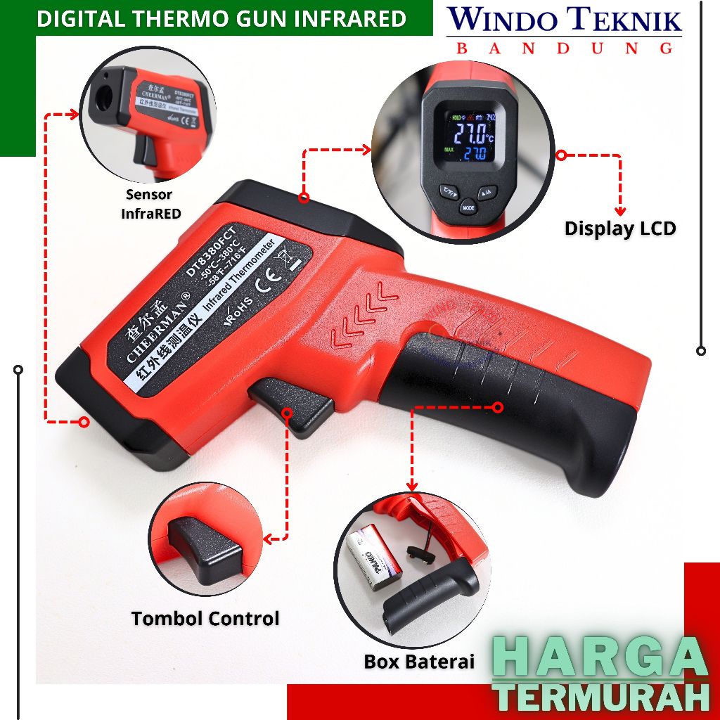 DIGITAL THERMO GUN INFRARED | THERMOMETER SUHU | THERMOGUN SUHU RUANGAN | ALAT CEK SUHU RUANGAN | TH