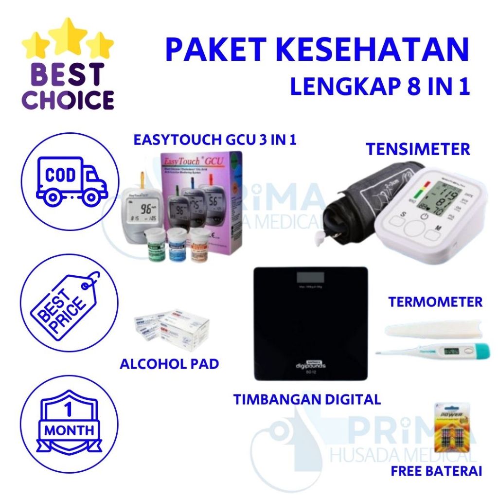 Paket Lengkap 6 In 1 Alat Cek Easy Touch GCU 3 in 1 Gula Darah, Kolesterol, Asam Urat / Timbangan Ba