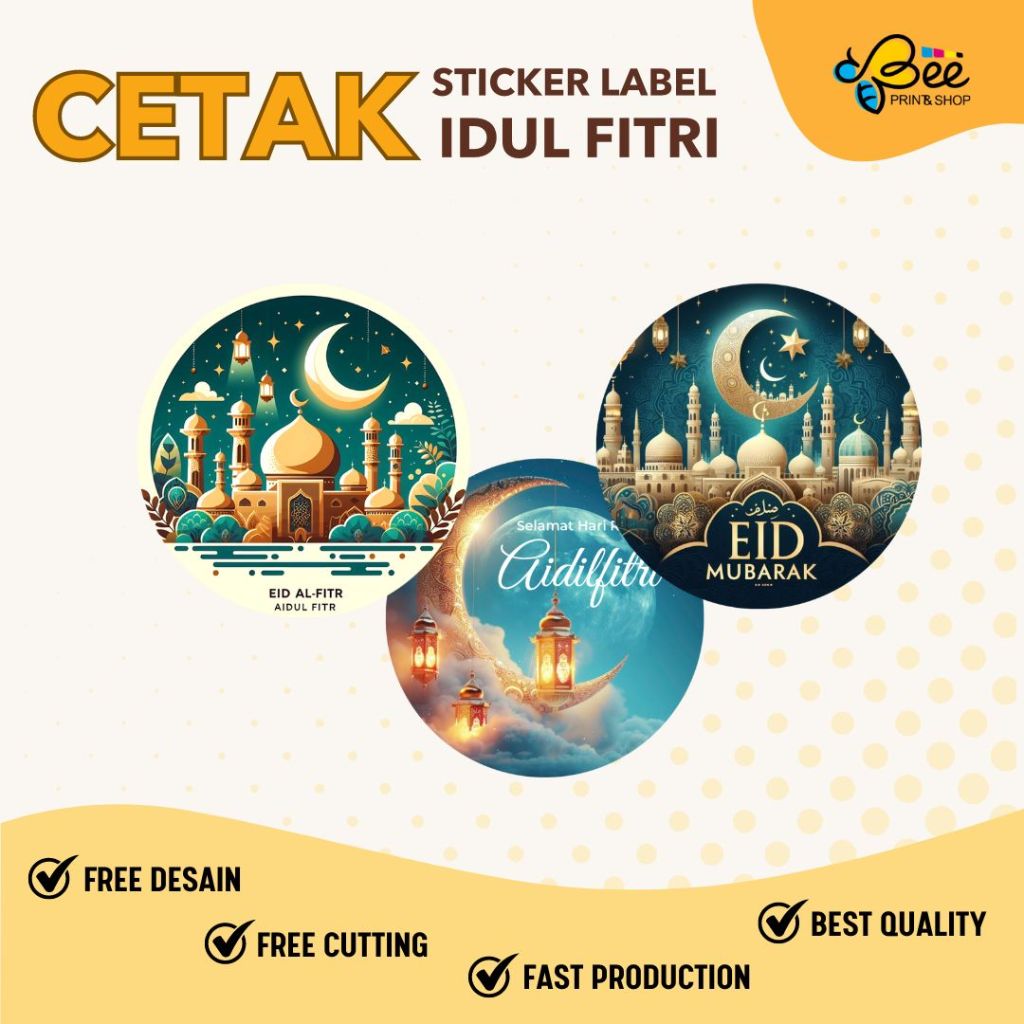

(ADA MINIMAL ORDER) CETAK STIKER IDUL FITRI / Stiker custom label toples / Stiker toples kue kering / Stiker Toples lebaran , BAHAN CHROMO/BONTAK , FREE CUTTING KISS CUT