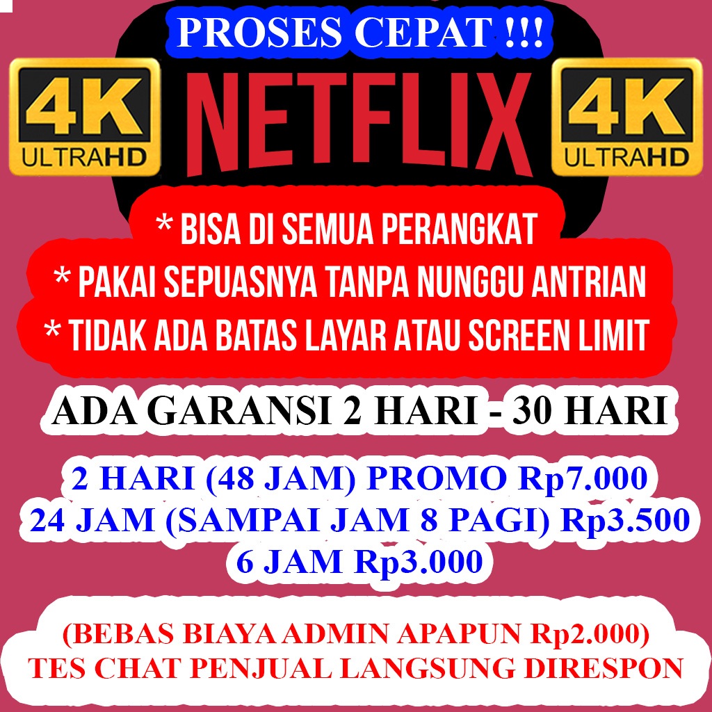 NETFLIX PRIVATE 2 HARI (48 JAM) Rp7.000 SEPUASNYA NETFLIX PRIVATE 1 PROFILE 1 ORANG ANTI BATAS LAYAR