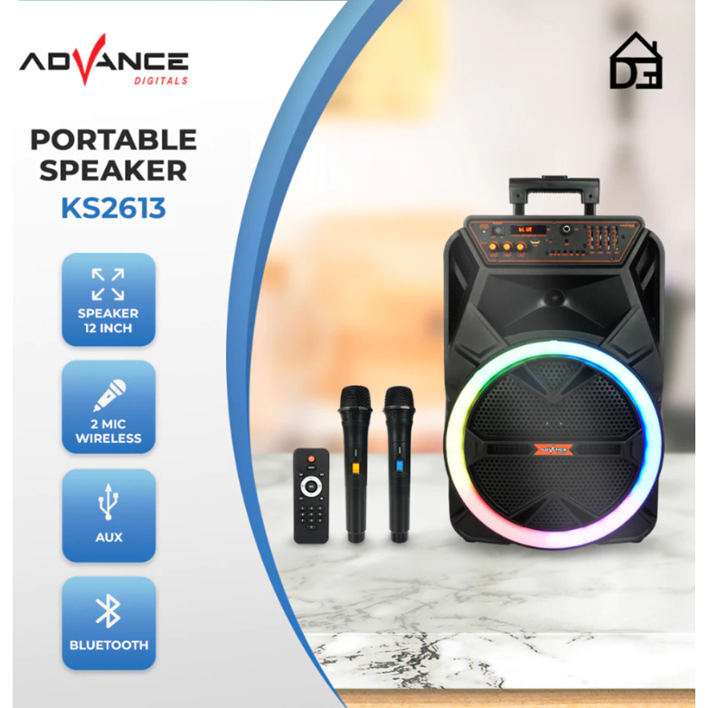 Advance KS-2613 Speaker Bluetooth Portable 12 Inch Free 2 Microphone Wireless