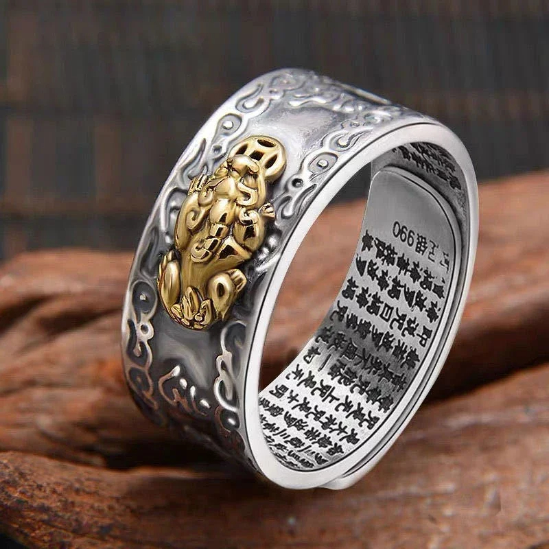 Cincin Tulisan China Katak & Naga / Cincin Katak Emas / cincin NAga Emas / Dragon Heart Sutra Pixiu 