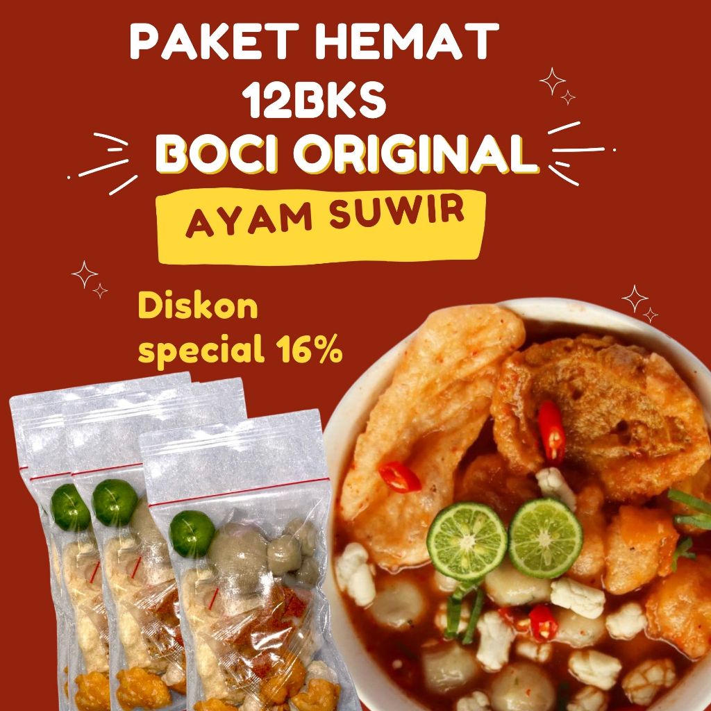 

Paket Reseller 12 bungkus boci ayam suwir original