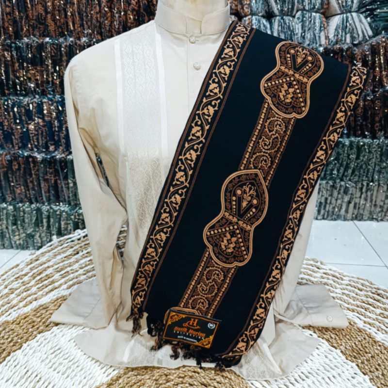SORBAN KASHMIRI HITAM BAHAN RAYON LEBIH HALUS ADEM DAN LEMBUT NYAMAN DIPAKAI PANJANG 2 METER