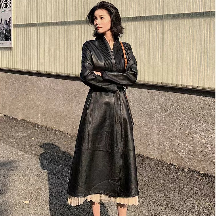 Jaket kulit domba asli panjang wanita