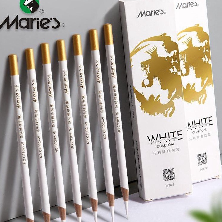 

BERKUALITAS Maries White Charcoal Pencils Sketching Drawing Pensil Arang Putih 4mm Pencil Sketsa Highlighting Gambar