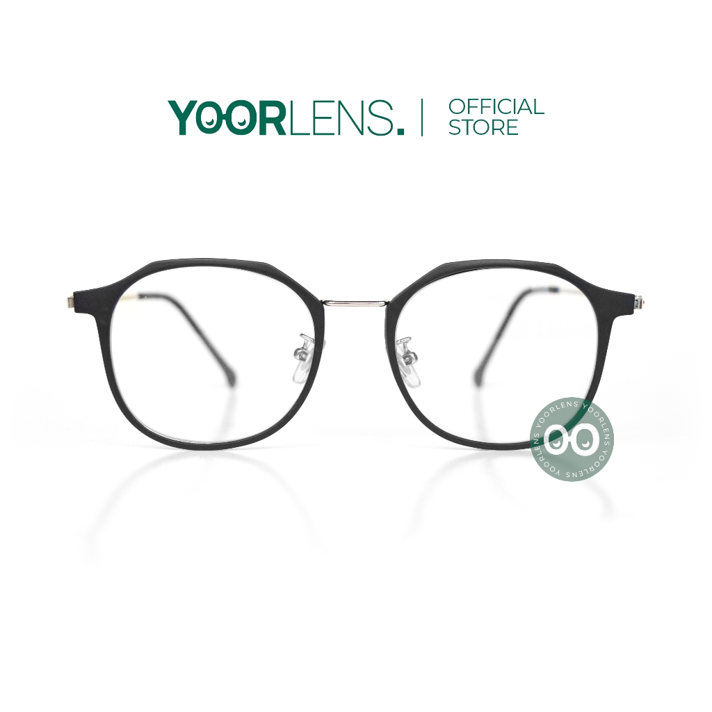 YOORLENS Kacamata Oval Black Matte - Silver Frame Korean Design YROV-3