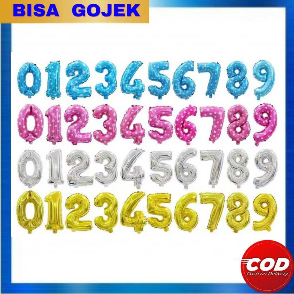 Zifoil Balon Foil Angka Mini 40cm / Balon Angka (GOLD,SILVER,BIRU,PINK)