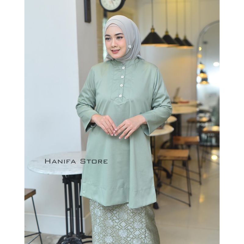 tunik kondangan wanita hijau Sage bahan toyobo premium