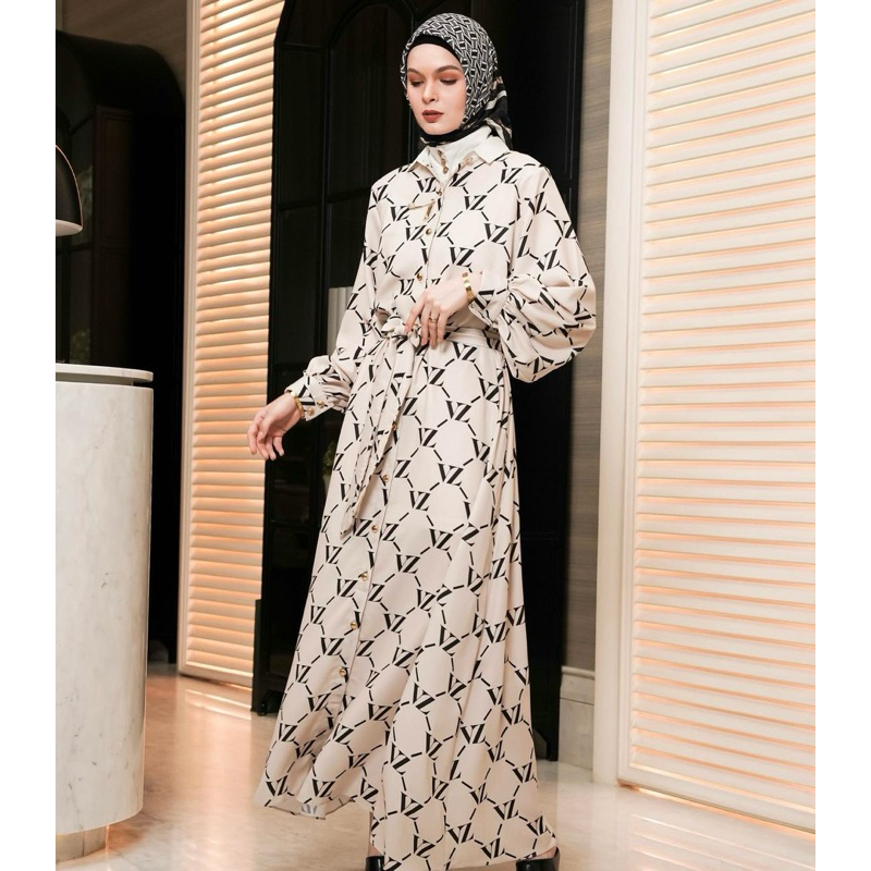 NBU VZ monogram maxi dress cream