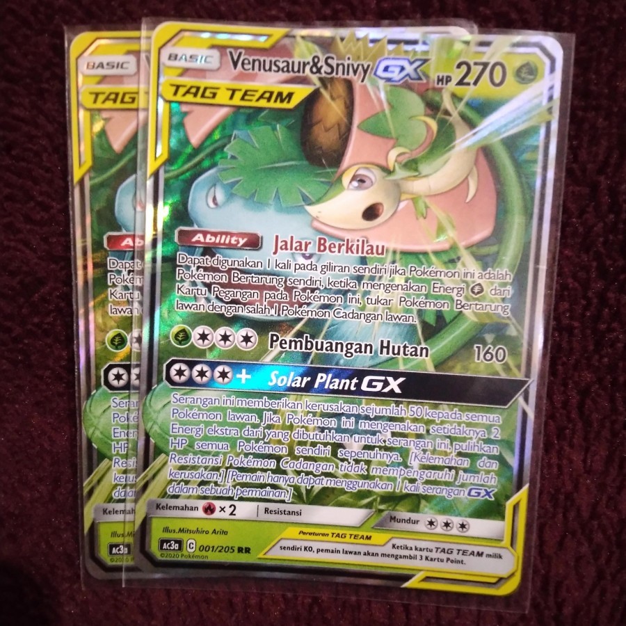 Venusaur & Snivy GX RR - Pokemon TCG Indonesia foil holo