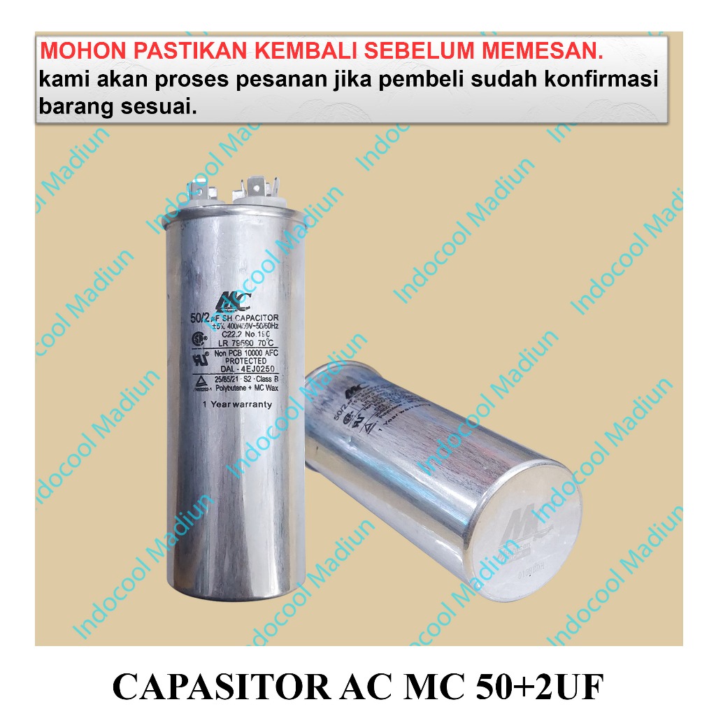 C502MC CAPACITOR DOUBLE MERK MC / KAPASITOR AC / CAPASITOR AC MC 50+2UF
