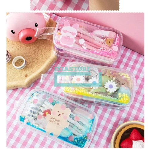

Dompet Pouch Kotak Pensil Motif Glitter Transparan Pencil Case Wadah Pensil Pulpen Alat Tulis Make Up Kosmetik Multifungsi